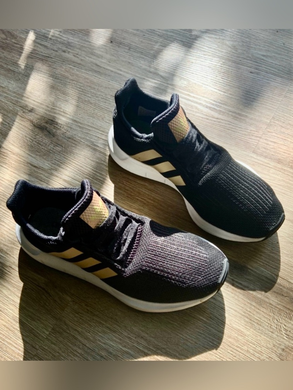 Adidas Swift Run Sneakers Black & Metallic Gold - Women’s Size 9